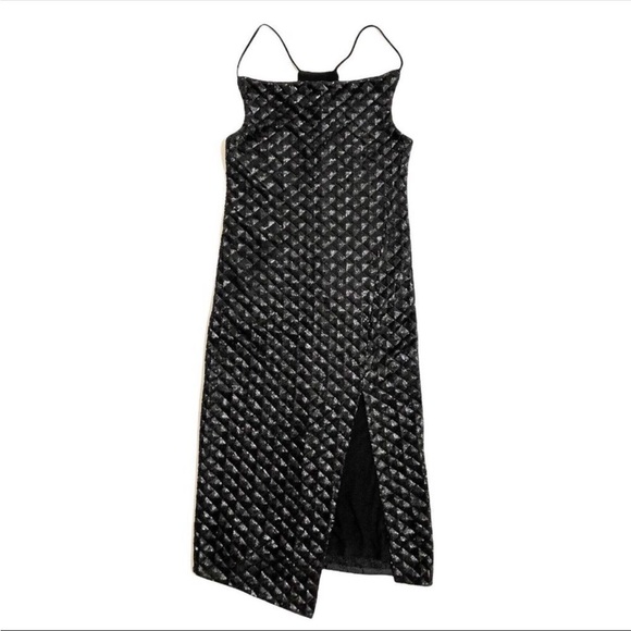 NWOT ABS ALLEN SCHWARTZ Black “Quilted” Sequin Dress Feminine Fantasy Goth M - Picture 3 of 8